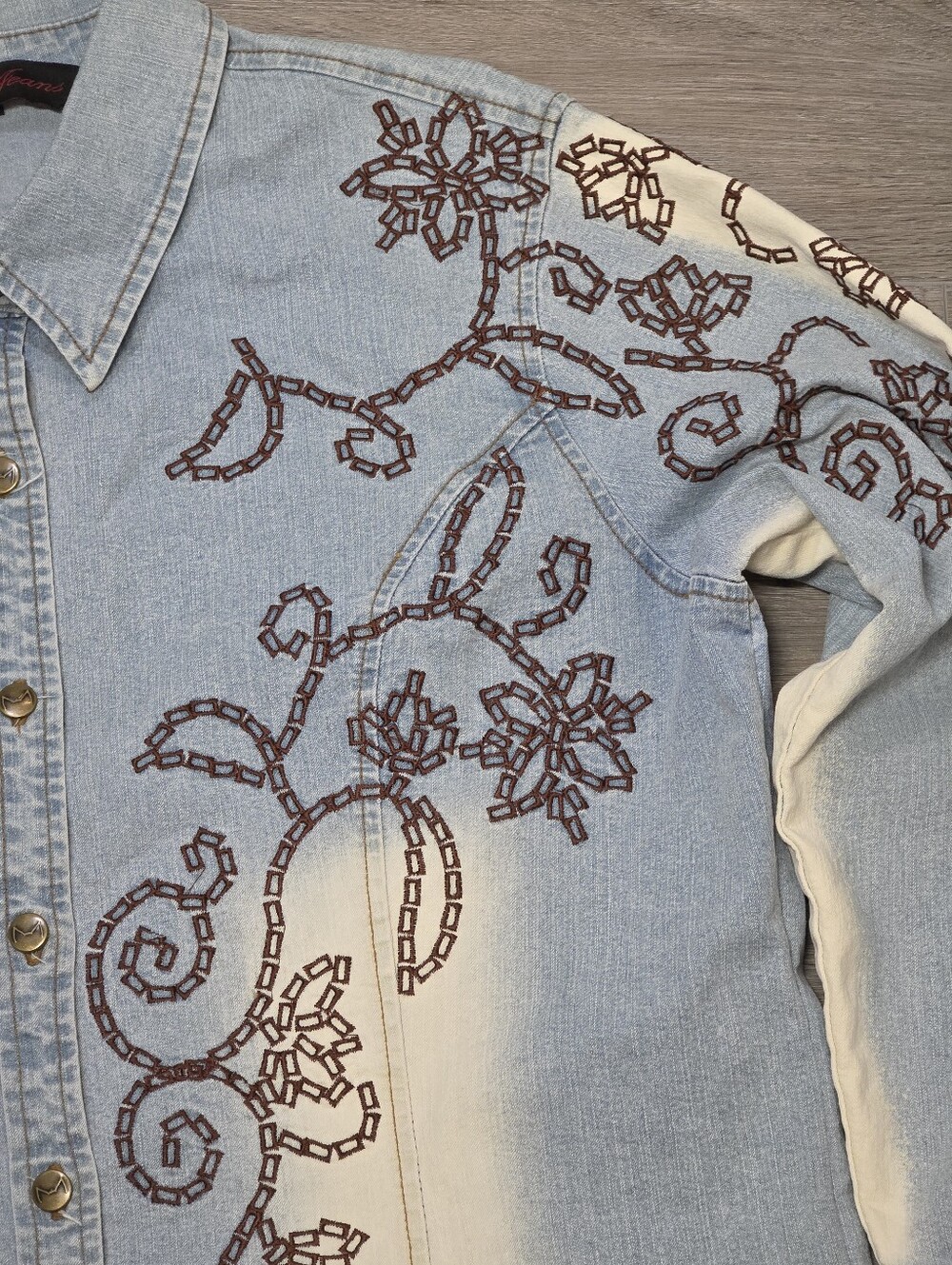 Vintage Y2K Era Foxy Jeans Button Up Denim Shirt-Top Womans Sz L-XL Stretch - Picture 3 of 7